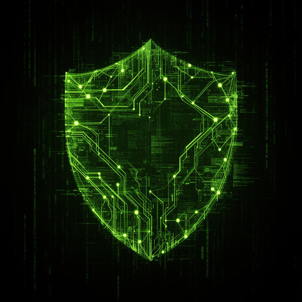 Abstract green circuit shield representing JNC Venture cybersecurity